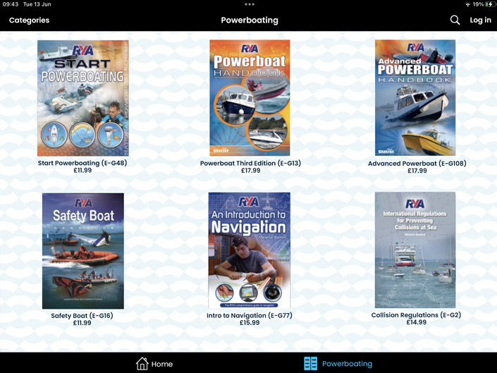 Screenshot from the RYA Books app for iOS, showing the My Owned eBooks section in landscape view
